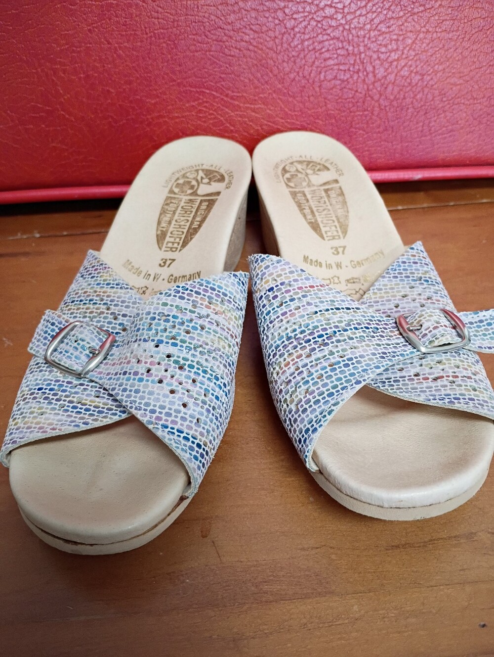 Worishofer Womens Cork Wedge Slide Sandal 251 Perforated Rainbow Size 37